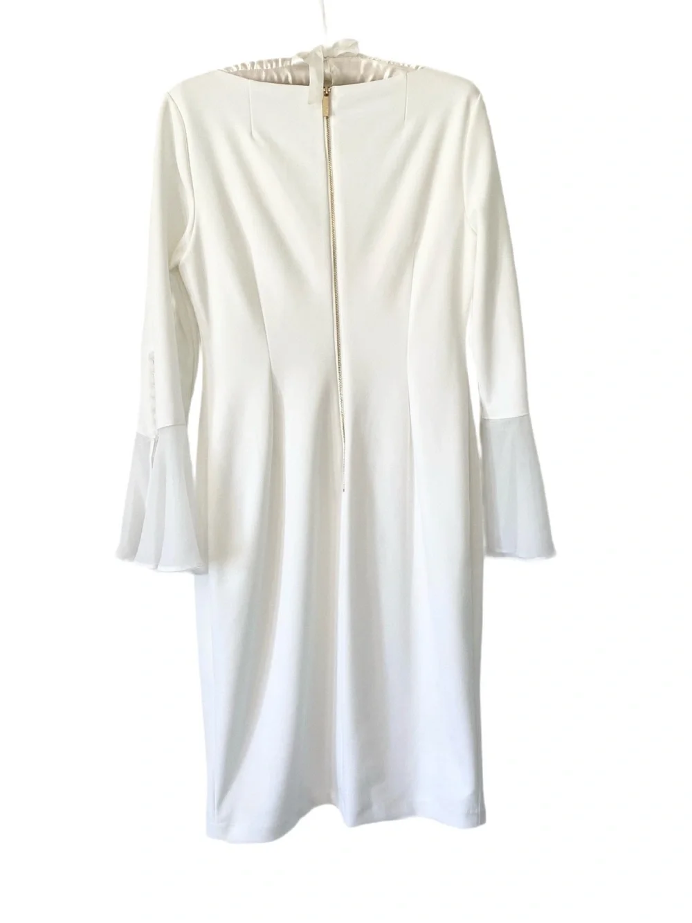 Calvin Klein White Sheer Bell Cuff Lined Dress Size 10 NWOT